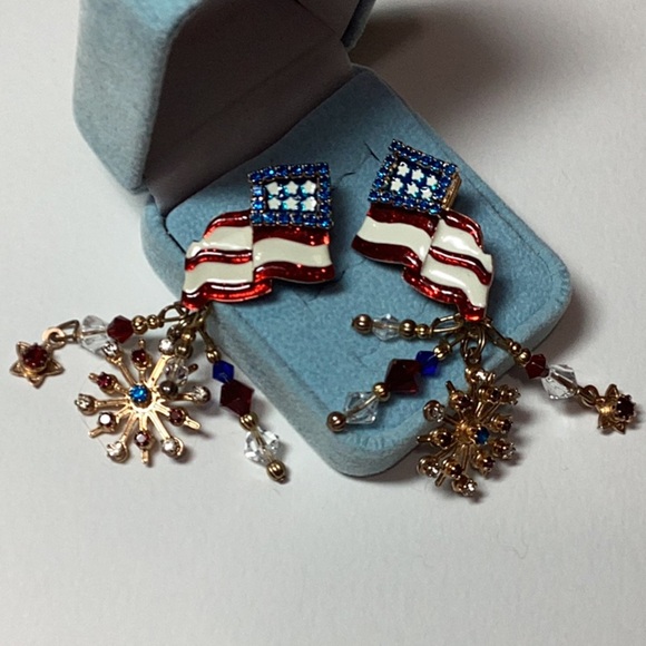 Patriotic Flag Earrings with Crystal Accents - Picture 2 of 8